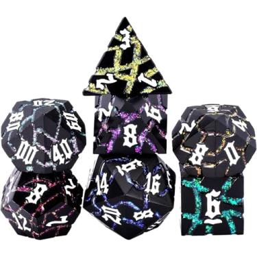 Imagem de Dice Set D&D Dungeons and Dragons Dice D20 Metal DND Dice Set with Box, Polyhedral Role Playing Dice D12 D10 D% D8 D6 D4 for MTG RPG Board Games (Matte Black 7 Colors)