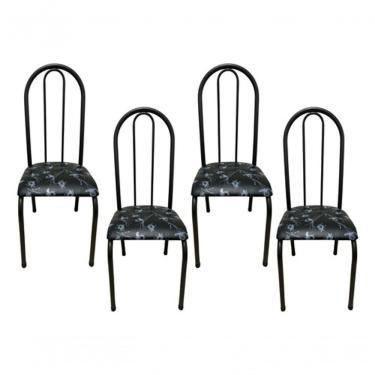 Imagem de Kit 4 Cadeiras Sala Jantar Aço Tubolar Cozinha Courino Junco Cor Do Assento:preto Florido-preto
