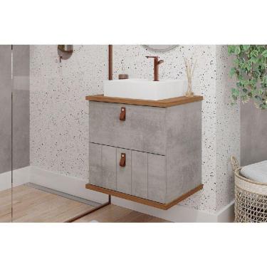 Imagem de Gabinete De Banheiro Balcão Milano 1 Porta E 1 Gaveta Com cuba 60cm Cimento-freijo - Mgm