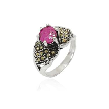 Imagem de Anel Marcassitas E Rubi Indiano 6mm Prata 925 - 16