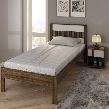 Imagem de Conjunto Cama Solteiro Com 1 Mesa De Cabeceira Nogal-branco