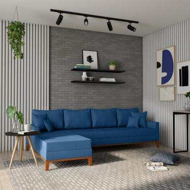 Imagem de Sofá 4 Lugares Pasco Com Chaise Esquerdo Linho Azul Marinho - Mobly