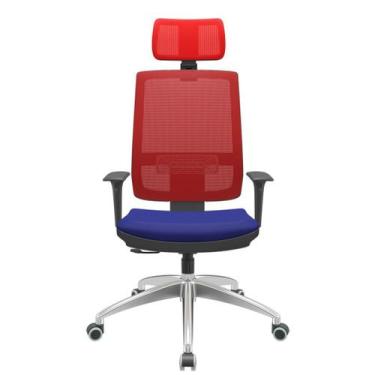 Imagem de Cadeira Office Brizza Tela Vermelha Com Encosto Assento Aero Azul Rela