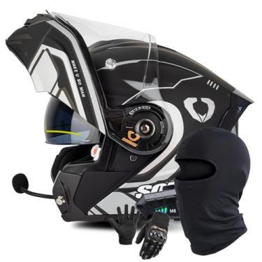 Imagem de Capacete Modular Dobrável Capacete De Motocicleta Integral Com Viseira Dupla Dot/Ece Aprovado Motocicleta Capacete Integrado Capacete De Scooter Capacete De Motocross Para Mu, C, 3XL/65-66CM