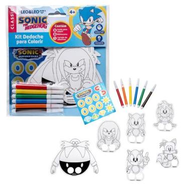 Imagem de Kit Dedoche p/ Colorir Sonic Cards Canetinha Adesivos - Leo&Leo