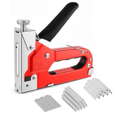 Imagem de Pistola de grampear 3 em 1 manual resistente com grampeador de estofamento ajustável de 1200 grampos para madeira, artesanato, carpintaria, decoração faça você mesmo