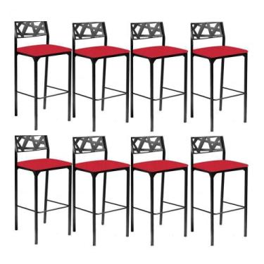 Imagem de Kit 8 Banquetas Luiza material sintético Vermelho-gat Magazine