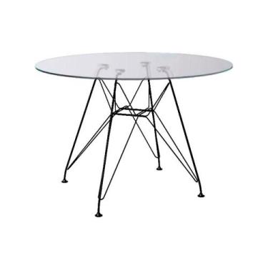 Imagem de Mesa Ferro Preto Tampo Redondo Vidro 90Cm Cor: Preto - UP HOME