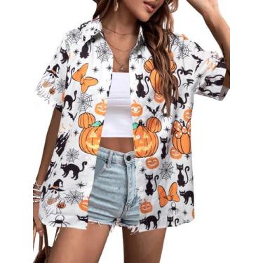 Imagem de Camisa BANGELY Halloween Pumpkin de manga curta com botões
