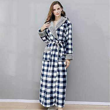 Imagem de ifgswopq Pijama masculino de patchwork xadrez outono e inverno com roupão quente