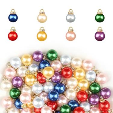 Imagem de hhdatc 96 peças de enfeites de mini bolas de Natal coloridas de plástico e imitação de pérolas vintage com glitter, decorações para pendurar na árvore de Natal, festas de fim de ano, decoração interna