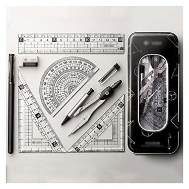 Imagem de Bússola matemática bússolas conjunto de regras régua reta triângulo ferramenta de desenho estudante multifuncional desenho de aprendizagem uso do estudante bússola para geometria (tamanho: A)
