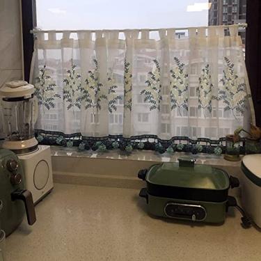 Imagem de LIFOND Cortina curta de cozinha meia cortina bordada de voile para janela - 1 painel - para cozinha, quarto, varanda, para-sol, cortina semiblackout, cortina de 140 x 60 cm