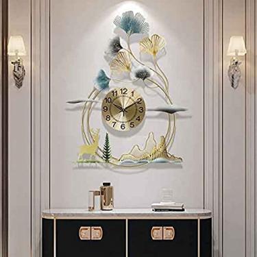 Imagem de RIAAJ Relógio de parede, arte silenciosa, relógio de parede criativo 3D metal folha de ginkgo, relógio de parede decorativo silencioso moderno, decoração para sala de jantar, sala de estar, quarto