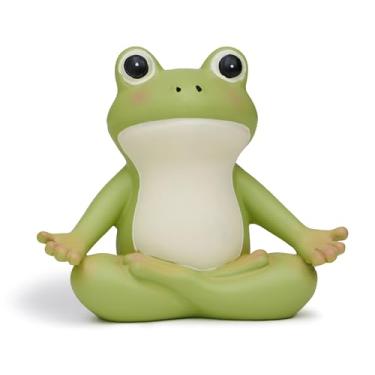 Imagem de BOIHEGU Estatueta Zen Sapo Yoga Meditação Decoração Calmante, Cute 10 cm Lotus Meditação Sapo Verde Knick Knack Decoração Prateleira de Banheiro
