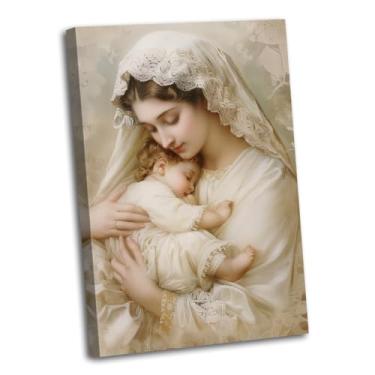 Imagem de ZHOUWALLPIC Arte de parede em tela da Virgem Maria, imagem do bebê Jesus, pôster religioso, arte de Jesus Mãe para decoração de quarto (religioso-7,5 cm C x 45,5 cm)