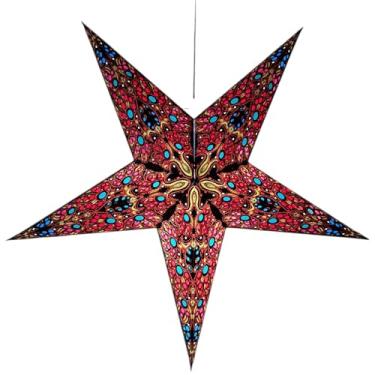 Imagem de YEPSIO Abajur de lanterna, papel estrela, persiana, grande, 60 cm, decorações de pendurar para Natal, casamento, decoração de casa, festa de aniversário, dobrável, estrela de 5 pontas (preto, ferrugem