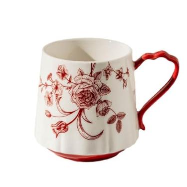 Imagem de URGDWEKJY Caneca de viagem estilo retrô design padrão floral casa 400 ml chá da tarde escritório cerâmica copo de água caneca latte xícara de café reutilizável xícara de café