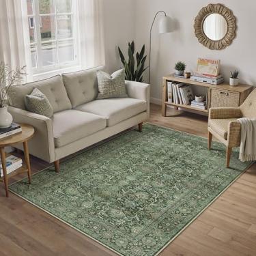 Imagem de PureCozy Tapete de área verde, lavável 7,5 x 12,5 cm, tapete de entrada para escritório, macio, vintage, para cozinha, sala de estar, tradicional, retrô, desgastado, grosso, tapete pequeno, quarto