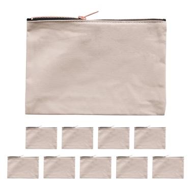Imagem de ModParty Bolsas de cosméticos de lona – Conjunto de 10 – 21,6 cm x 15,2 cm Bolsas de maquiagem com zíper – Tela em branco para presente personalizado – Bolsas de Higiene Pessoal de Viagem por Atacado