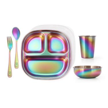 Imagem de Conjunto de louças para crianças AIEVE em aço inoxidável, 5 peças Rain