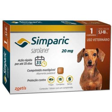 Imagem de Simparic 20mg Antipulgas para Cães 5,1Kg a 10Kg 1 Comprimido - Zoetis