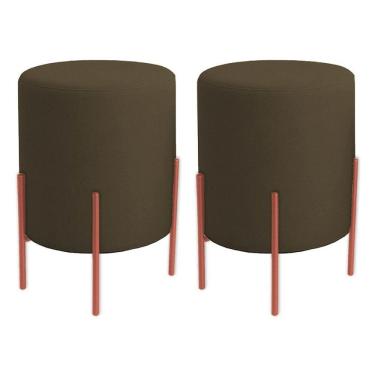 Imagem de Kit 2 Puffs Orgânicos Veludo Thor Com Pés De Ferro Rosê - 7 Decor Marrom
