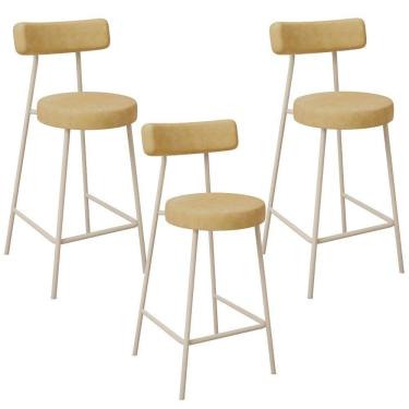 Imagem de Kit 03 Banquetas Baixa Cozinha Sala Jantar Bancada Milão Arena L02 Couríssimo Fendi - Lyam Decor