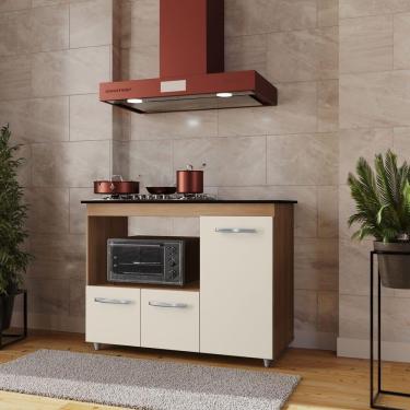 Imagem de Balcão Para Cooktop 3 Portas Armário De Cozinha Ana - Ssx Multicoisas Cor Savana/off White Tampo 5 Bocas