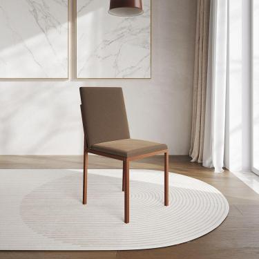 Imagem de Cadeira De Jantar Estofada Mônaco Base Cobre Veludo Marrom - Cor: Preto