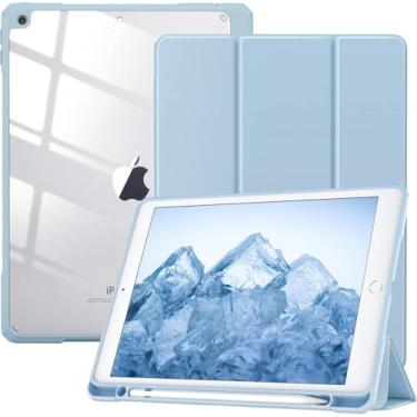 Imagem de MaxGood Capa para iPad 10.2 polegadas 9ª e 8ª e 7ª Geração 2021 e 2020 e 2019. Capinha iPad 10,2 Protetora Fina Capa Traseira Transparente Proteção com Suporte para Caneta (AZUL CLARO)