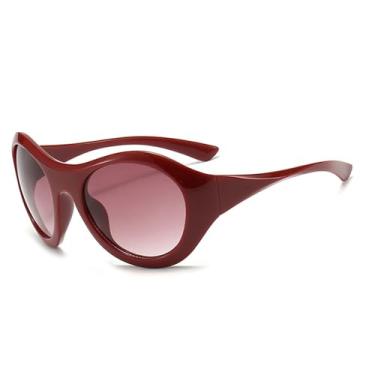 Imagem de Óculos de Sol Ovais Oversized em Cores Doces, Estilo Punk, Unissex, Proteção UV400, Ideais para Esportes ao Ar Livre, Corrida e Ciclismo, Lentes em Gradiente Vermelho Escuro