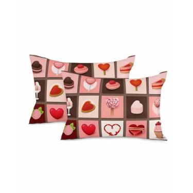 Imagem de Capas de almofada de dia dos namorados 50 x 30 cm conjunto de 2 almofadas decorativas de chocolate com coração de amor, fronhas lombares, almofadas de sorvete, grelha, para sofá, cama, decoração de
