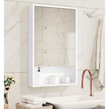 Imagem de Armário com Espelho para Banheiro Porta com Espelho e Prateleira Internas(BRANCO)