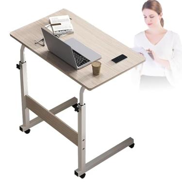 Imagem de Mesa móvel para computador, mesa de rodinhas de altura ajustável com 4 rodas bloqueáveis 80 x 40 cm, ajuste de altura 70-90 cm, espessura da mesa de 12 mm, carrinho de mesa para laptop C