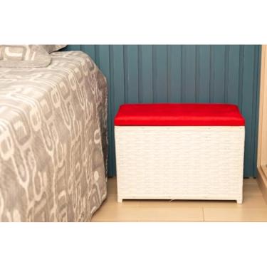 Imagem de Puff Baú Organizador 80 L Fibra Sintética com Assento Suede – Multiuso para Sala Quarto e Ambiente Decorativo (BRANCO/VERMELHO)