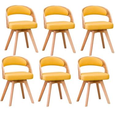 Imagem de HGTRH Cadeiras de jantar de madeira, cadeira estofada giratória com almofada de linho de algodão e arco oco pernas de madeira para quarto cozinha G 6 peças