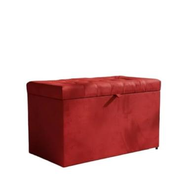 Imagem de Puff Baú Decorativo Estofado C/pistão á gás 68 cm 100% MDF(VERMELHO,Rodizios c/travas)