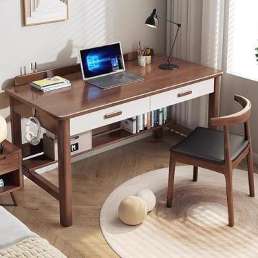 Imagem de Yadlan Escrivaninha infantil com armazenamento, mesas infantis com gavetas economia de espaço, mesa de estudo para crianças com fenda para caneta e ganchos de mochila/fone de ouvido cor nogueira 1 80