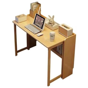 Imagem de Mesa dobrável de madeira maciça para espaços pequenos, sem montagem, mesa de escritório em casa, mesa de computador, mesa de trabalho portátil, mesa dobrável com economia de espaço, mesa de estudo