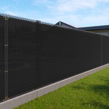 Imagem de 8' x 123' Tela de Cerca de Privacidade em Preto com Argolas de Latão 85% Bloqueio de Para-brisa Externo Malha Fencing Capa Tecido 150GSM com Amarras de Zíper - Tamanho Personalizado