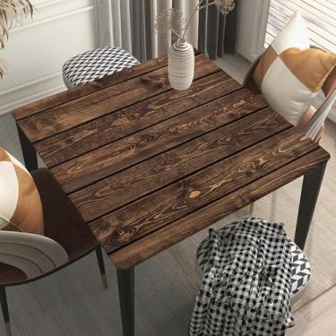 Imagem de LMPTOEI Toalha de mesa quadrada com bordas elásticas com impressão 3D, toalha de mesa de textura de tábuas de madeira envelhecida com fácil de limpar para cozinha, jantar, exterior, piquenique, festa,