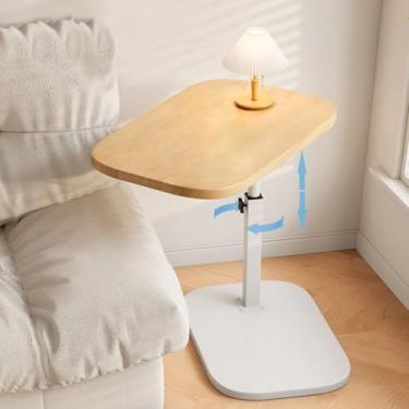 Imagem de Vorriop Mesa ajustável com pedestal para espaços pequenos, mesa de canto em forma de C pode girar 360° e a altura do sofá pequena bandeja de TV pode ser ajustada para sofá