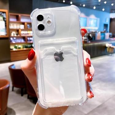 Imagem de HTVJFX Capa transparente para iPhone 13 mini, porta-cartão de crédito, capa tipo carteira à prova de choque (para iPhone 13 mini/transparente)