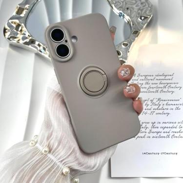 Imagem de HTVJFX Capa magnética de silicone líquido com suporte de anel para iPhone 16 Pro (para iPhone 16 Pro/cinza)