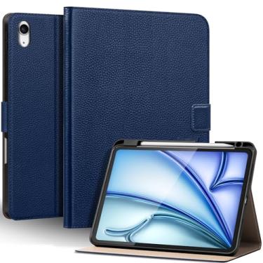 Imagem de Thryxop Capa de couro genuíno para iPad Air 11 polegadas M3 2025/M2 2024, 5ª/4ª geração 11 polegadas | com suporte para lápis e suporte ajustável, fecho magnético, capa automática para despertar