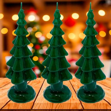 Imagem de Velas Decorativas Natalino Pinheiro Verde De 20cm Kit 6pçs