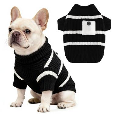 Imagem de AXIIJGL Suéter PP para cães com lindo bolso, listrado, macio, elástico, roupas quentes para filhotes de cachorro para cães pequenos, buldogue francês, chihuahua para o inverno
