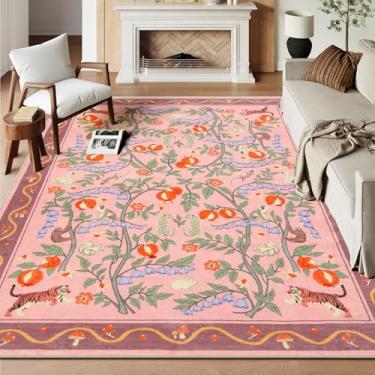 Imagem de Tapete rosa lavável com estampa animal, 20 x 25 cm, para sala de estar, antiderrapante, floral, para sala de jogos infantil, ultrafino, macio, boho, quarto, moderno, grande, para berçário, sala de