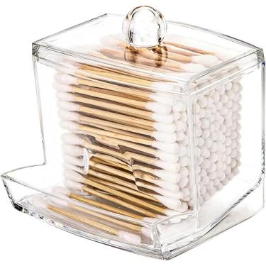 Imagem de Dispensador de suporte Qtip de 293 ml, grande, transparente, organizador de banheiro, acessórios para armazenamento - Qtips Suporte de bola de algodão, frascos de boticário, cotonetes de algodão